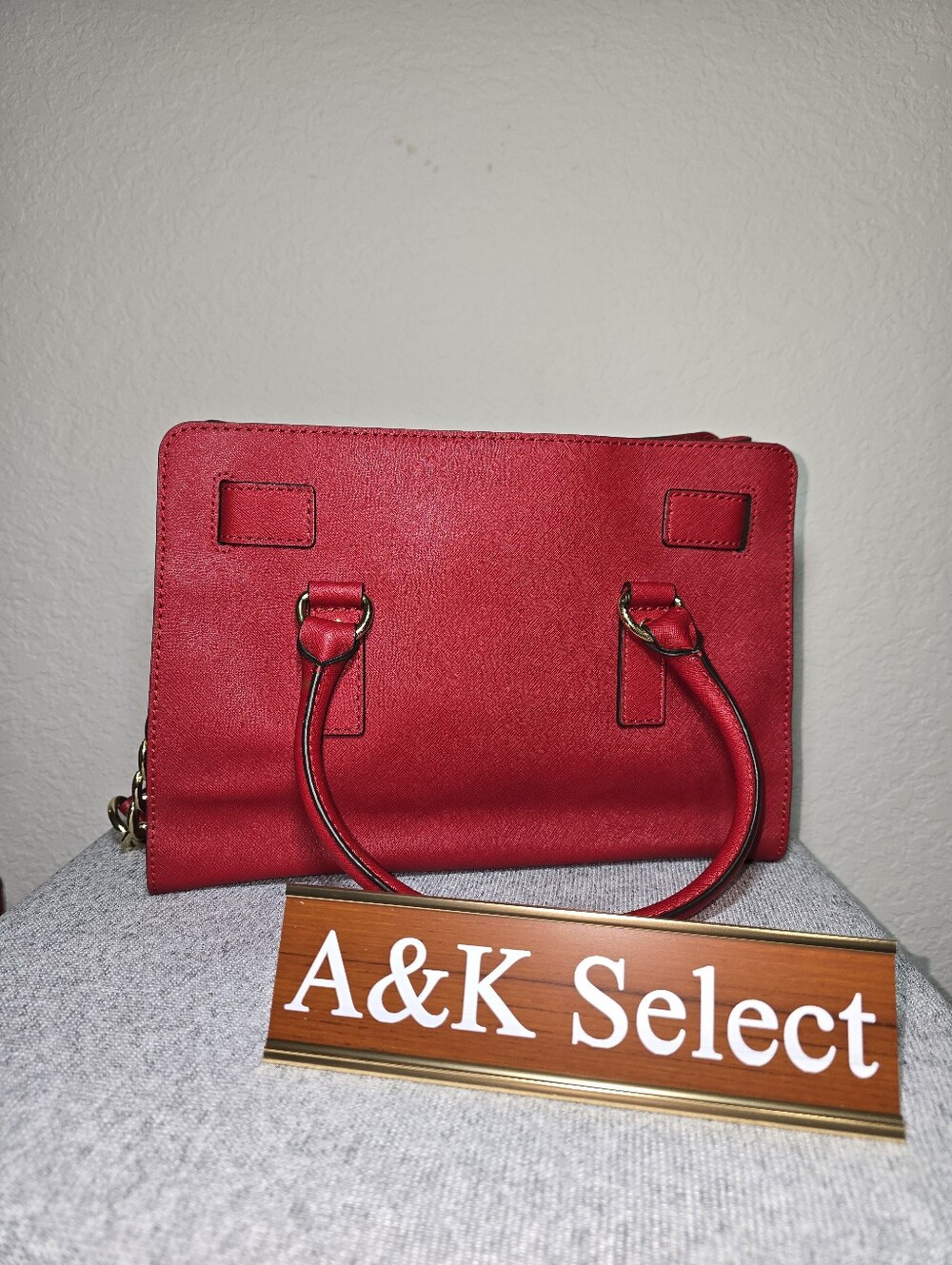 Hamilton by Michael Kors, Red Leather with Gold Hardware - Picture 3 of 15